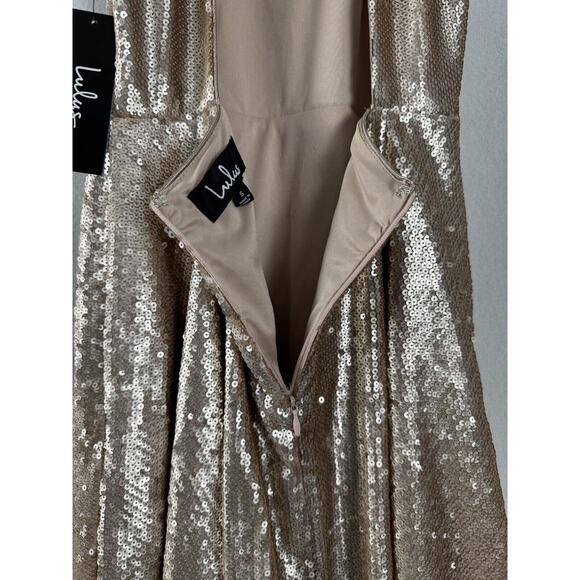 New Lulus Size S Under the Spotlight Champagne Sequin Backless Skater Dress NWT - Picture 7 of 16